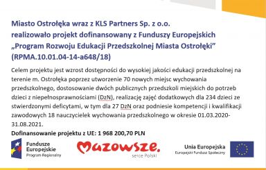 Miasto Ostrołęka i KLS Partners Sp. z o.o. realizowało projekt dofinansowany z Funduszy Europejskich